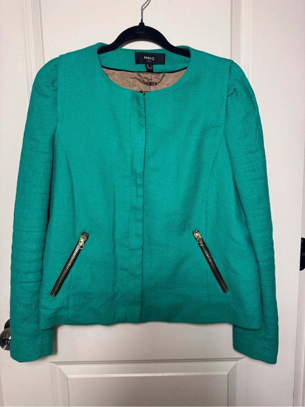 MNG Suit Women’s Green teal Full Zip Jacket Lined Pockets Long Sleeve Regular XL